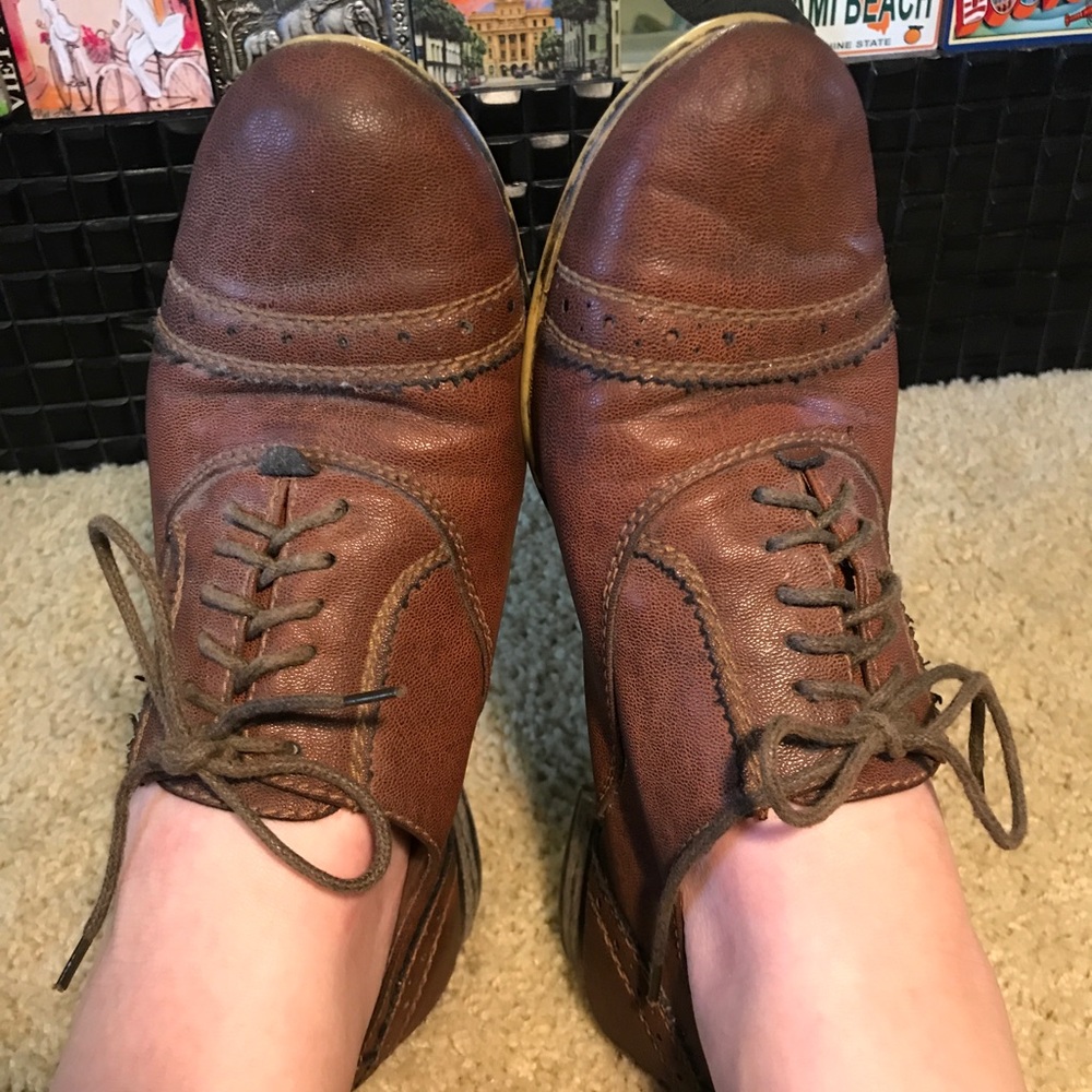 Brown Oxford shoes, fake-leather